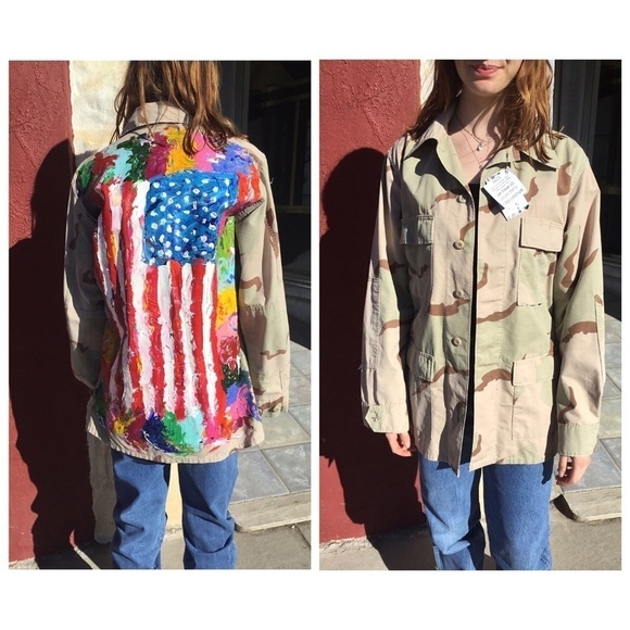 Hand Painted American Flag Camouflage Jacket